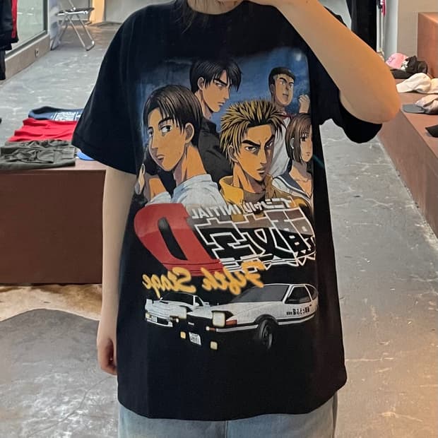 빈티지 이니셜D 프린팅 반팔 H2398