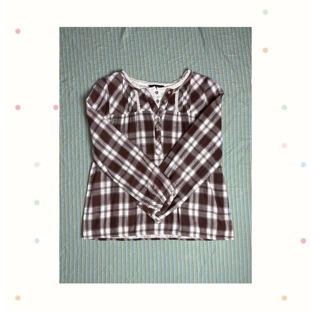 브라운 체크 레이어드 블라우스