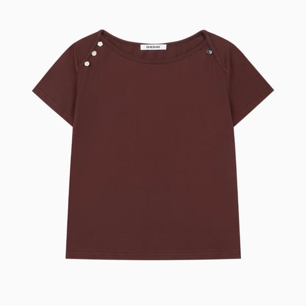 오헤시오 DOT BUTTON T-SHIRT, BURGUNDY