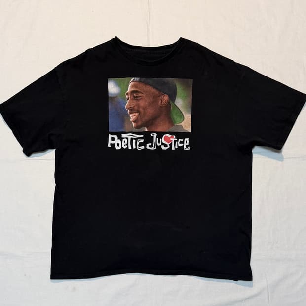 투팍 포에틱 러브 빈티지 티셔츠 힙합 랩티 블랙