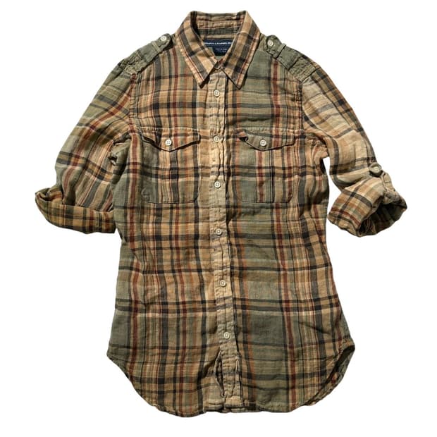 랄프로렌 린넨 견장 체크 셔츠