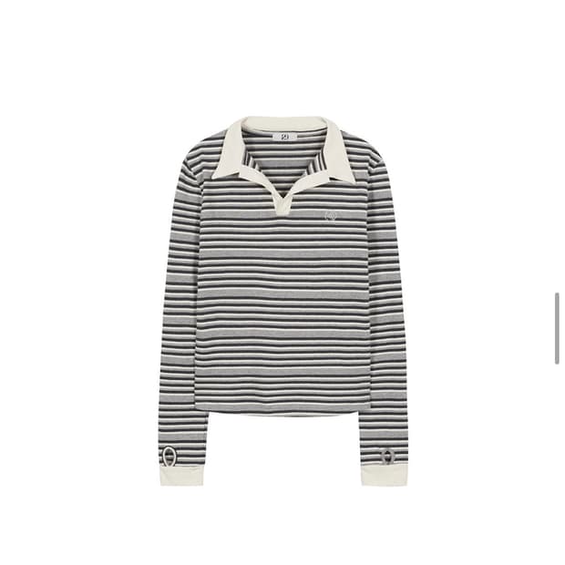 일리고 헨리넥 스트라이프 티 (차콜 그레이)