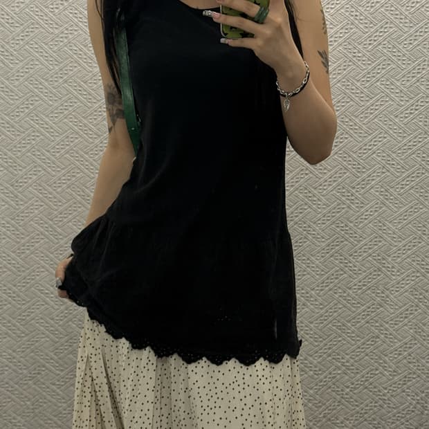 빈티지 컨트리 캐주얼 모리 펀칭 슬리브리스 롱 나시 K0386