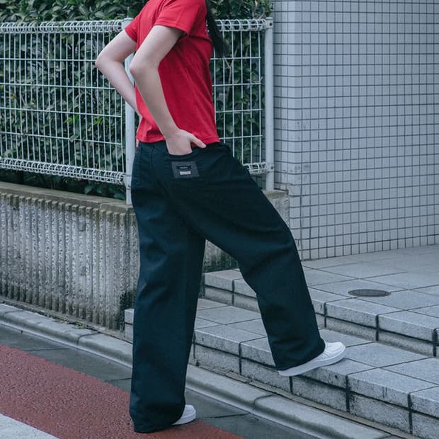 오헤시오 와이드 스타 코튼 팬츠 블랙