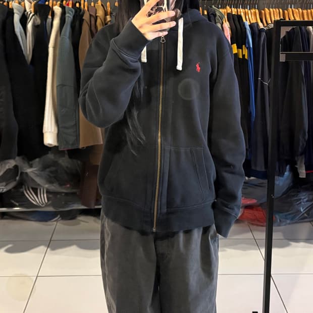 폴로 랄프로렌 와플 블랙 후드집업
