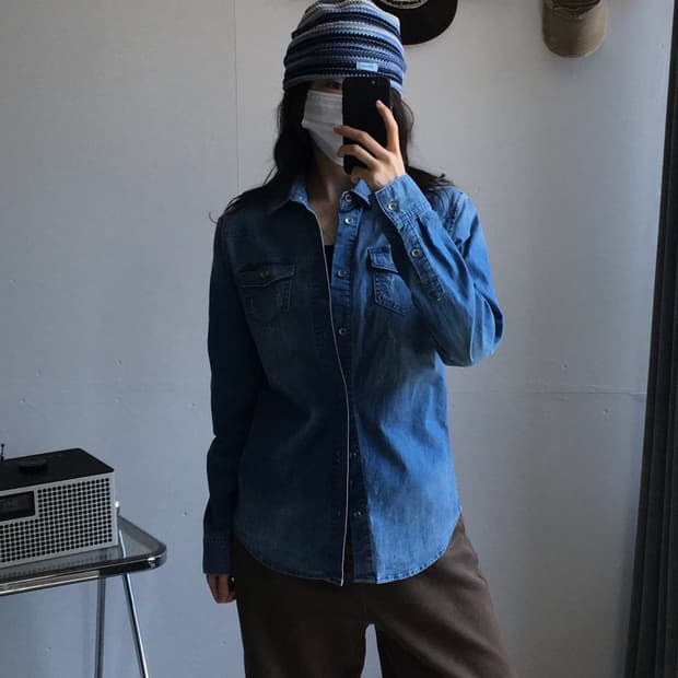 게스 포켓 데님 캐주얼 셔츠