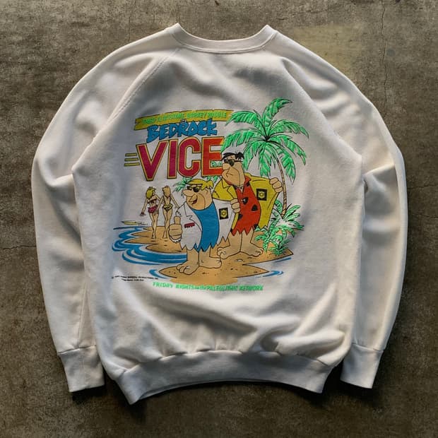 80s 플린스톤 BEDROCK VICE 프린팅 스웻셔츠
