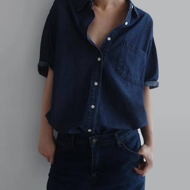 라룸 롤업 데님 셔츠 진청