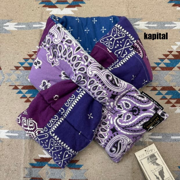 [OS] 캐피탈 플란넬 반다나 패턴 리버시블 케사 머플러 퍼플 삭스