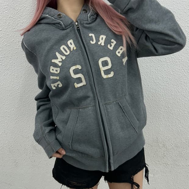 아베크롬비 센터로고 그레이 후드집업 S