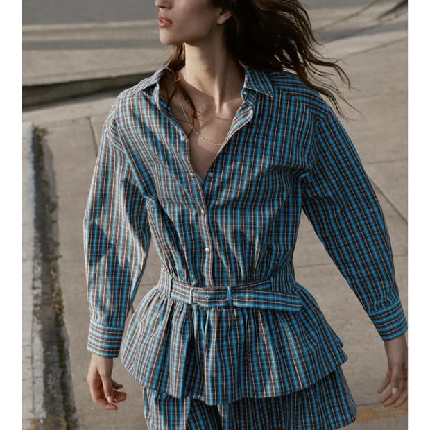 자라 벨트 프릴 체크 미니 원피스