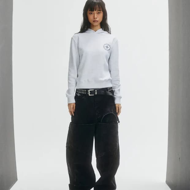 펀치드렁크파티즈 서클 로고 슬림 후드티 멜란지 화이트