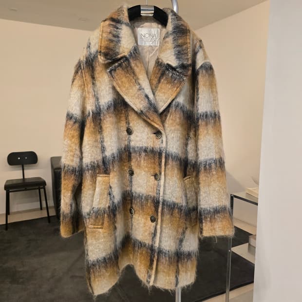 노나 체크 더블 코트