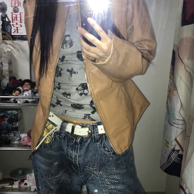 자라 카멜 라인 레더자켓