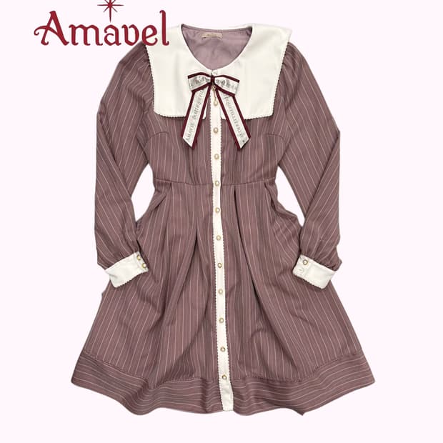 AMAVEL stripe pink ribbon dress