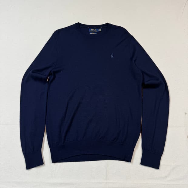 M) 폴로 랄프로렌 네이비 워셔블 메리노 울 라운드넥 니트