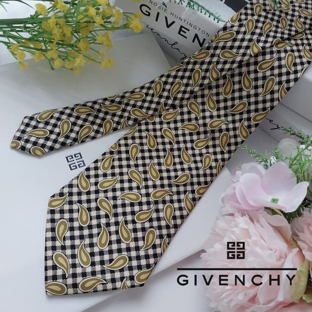 지방시 실크 옐로우 페이즐리&체크 넥타이 9.8cm A+등급 K1096
