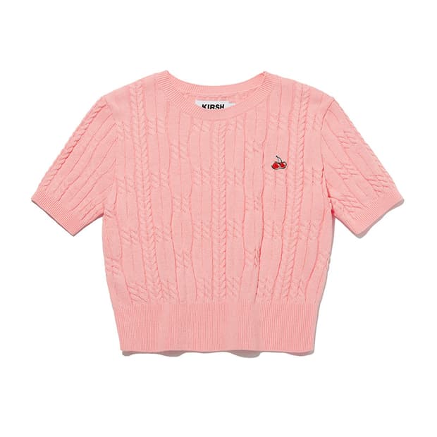 키르시 스몰 체리 케이블 크롭 숏 슬리브 니트 [살몬]