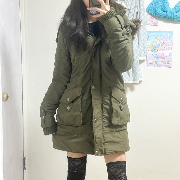 빈티지 카키 셔링 야상 패딩 점퍼 오네갸루 오리엔탈 그런지 긱시크 고딛