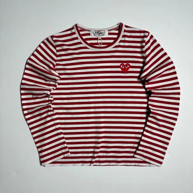 꼼데가르송 15SS 시그니처 하트 와펜 스트라이프 롱 슬리브 R2815