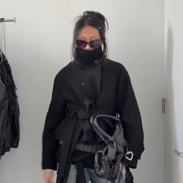 하이넥 버튼 울코트