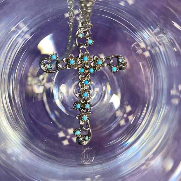  Vintage Silver Turquoise Cross Necklace