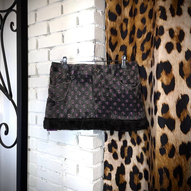 BODY LINE 바디라인 핑크 글리터 갸루 체인 데님 스커트 흑청