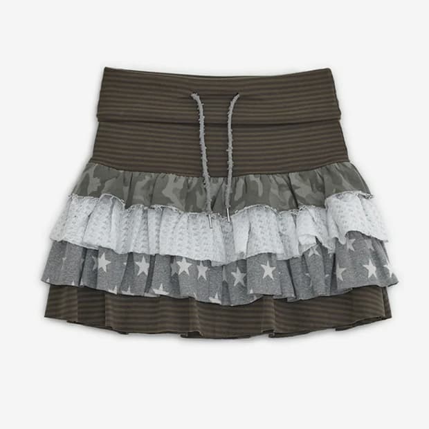 새상품)) 허그유어스킨 캉캉 레이어드 스커트 브라운