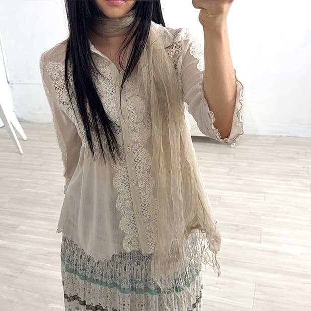 Beige Lace Sheer Shirt