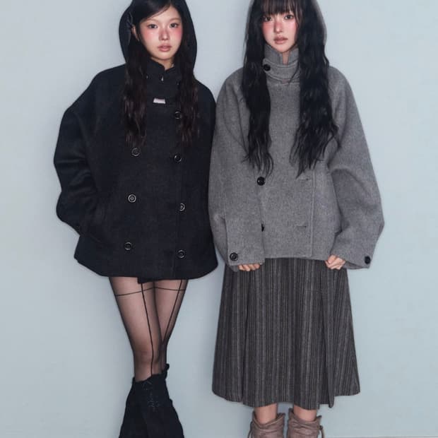 후드 하프 코트 (울100)