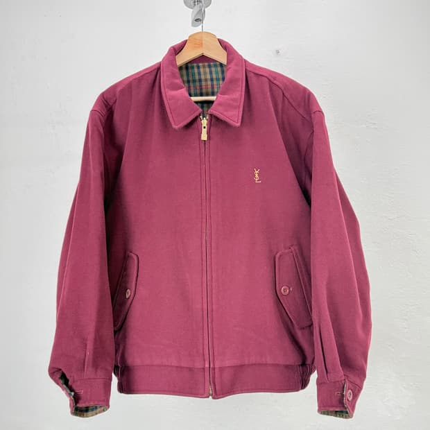 이브 생로랑 뿌르 옴므 리버시블 체크 버건 울 블루종 자켓