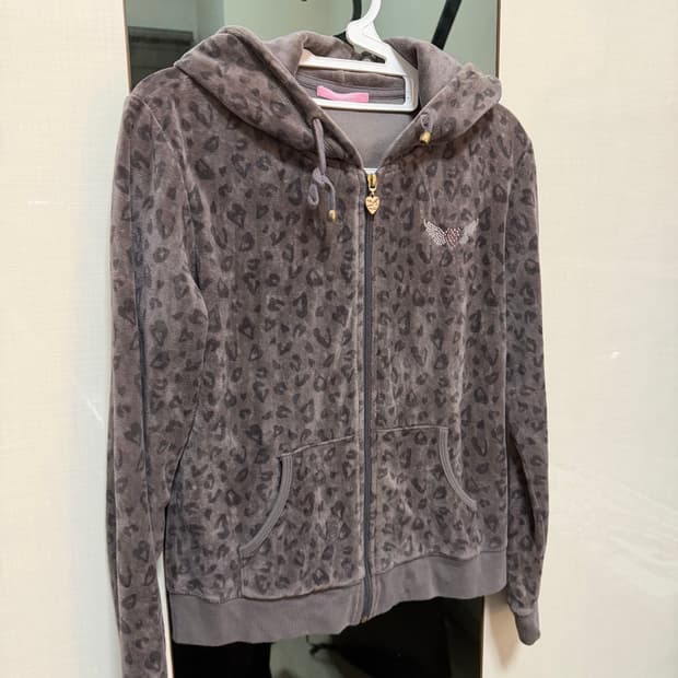 갸루st) 호피 큐빅 벨벳 후드집업
