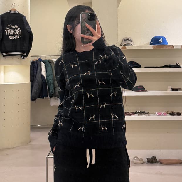 폴로 랄프로렌 도그 자수 체크 울 니트 U802