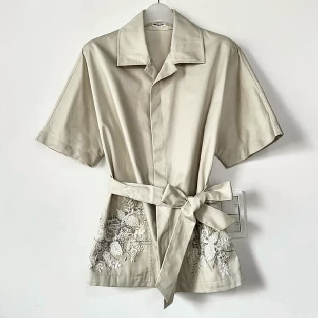 키톤 Kiton 비즈 자수 반팔 셔츠 자켓
