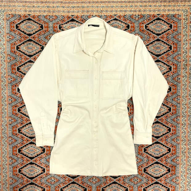 자라 아이보리 셔츠 미니 원피스 여성M