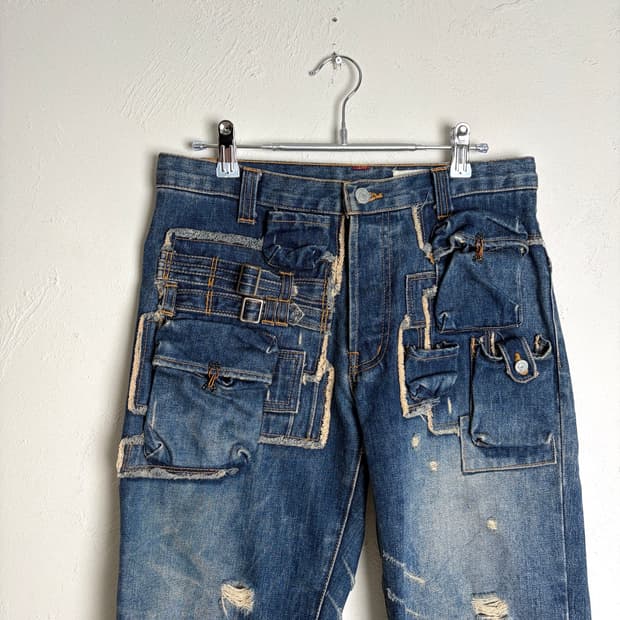 수나오 쿠와하라 리페어 데님 쇼츠