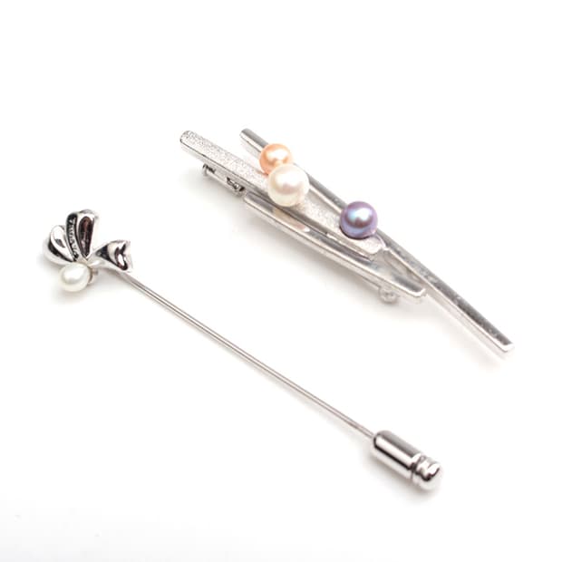 실버 진주 브로치 2종 세트