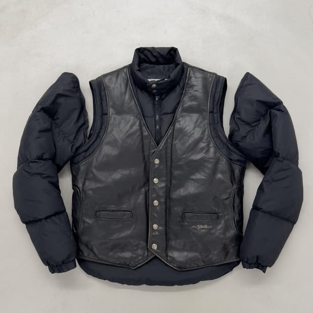 80s 쇼트 레더 다운 자켓