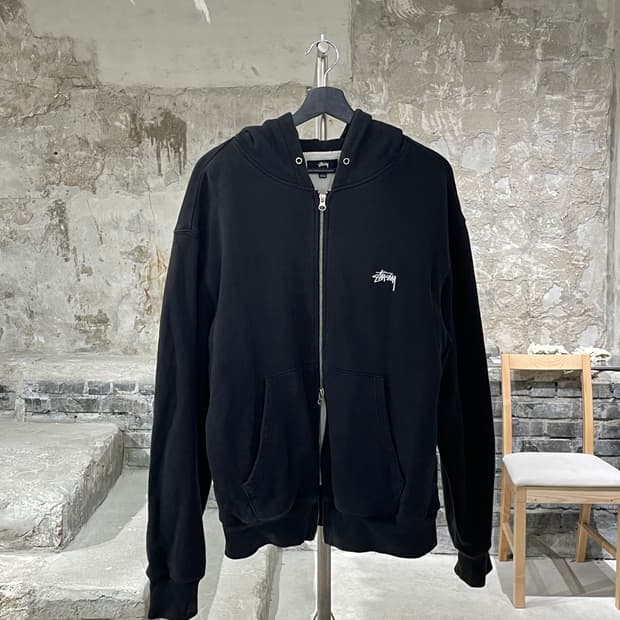 스투시 블랙 로고 투 웨이 후디 집업