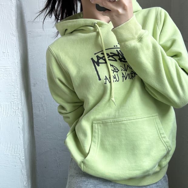 Stussy 스투시 라임컬러 USA스탁로고 후드티