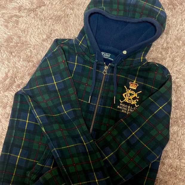폴로 체크 후드집업