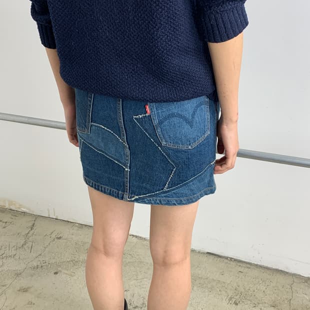 히스테릭 글래머 패치워크 데님 스커트