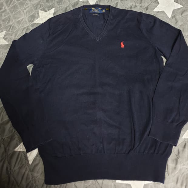 폴로랄프로렌 피마코튼 브이넥 니트 네이비 (M)