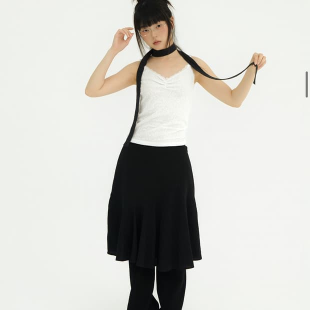 미레코 WAVY CHECK MIDI SK BLACK 체크 미디 스커트