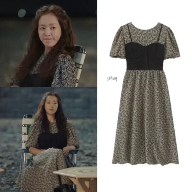 3931 에트몽 플라워 뷔스티에 퍼프 반팔원피스