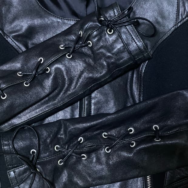 봄빅스엠무어 리얼레더 양가죽 레이스업 디테일 자켓