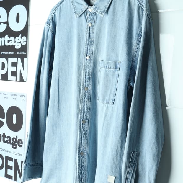 (XL-2XL) 프로젝트엠 셔츠 남방 데님 청 무지 아메카지-H36013
