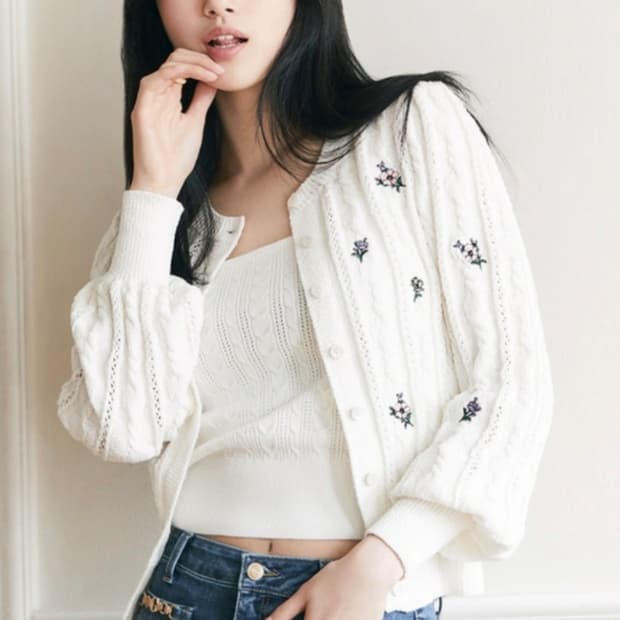 게스 꽃 자수 수지 가디건 XS