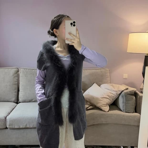 빈티지 그레이 여우털 폭스퍼 니트 조끼 베스트