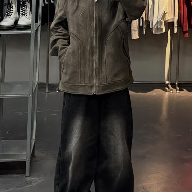 애드호크 하이넥 스웨이드 블루종 자켓 A3754